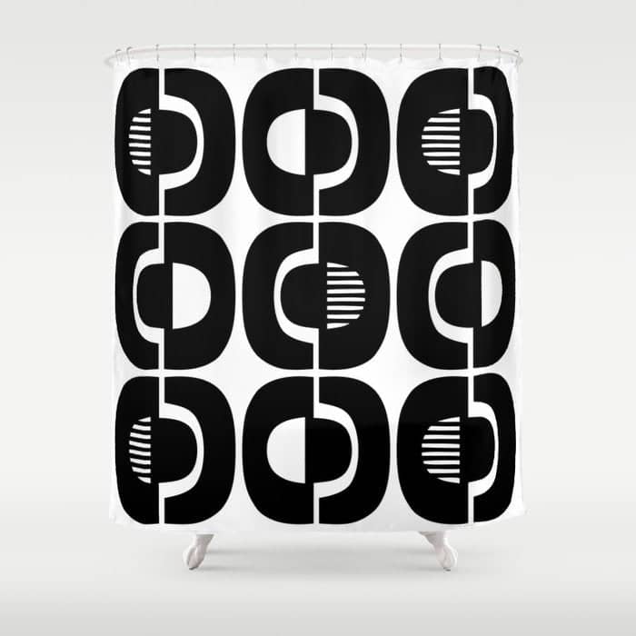 Mid Century Modern Geometric 921 Black And White Shower Curtain