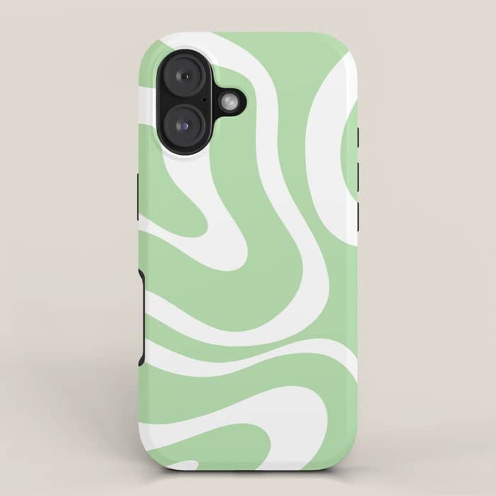 Modern Retro Liquid Swirl Abstract Pattern In Light Matcha Tea Green And White Iphone Case