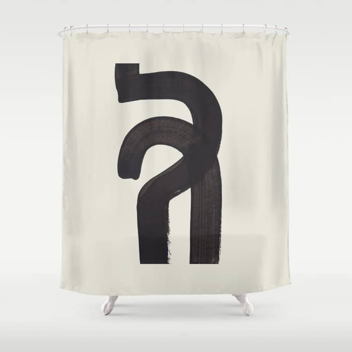 Black & White Minimalist Abstract Shapes Patterns Black Ink Painting Shower Curtain