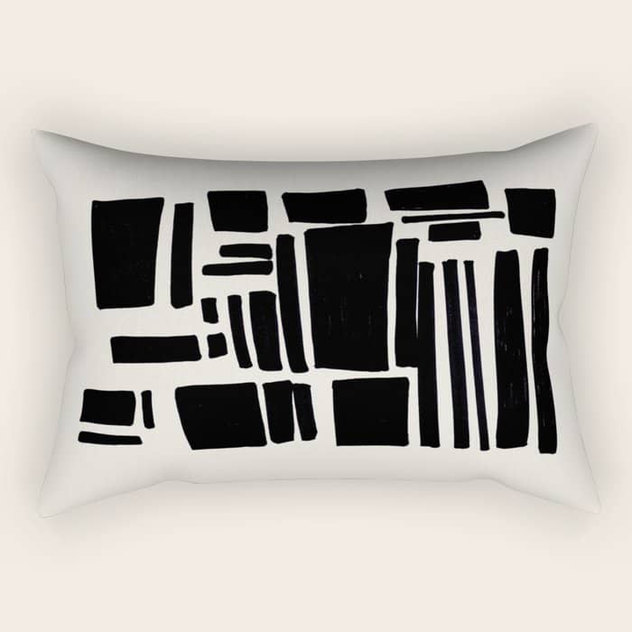 Black & White Minimalist Abstract Shapes Patterns Black Ink Painting Rectangular Pillow