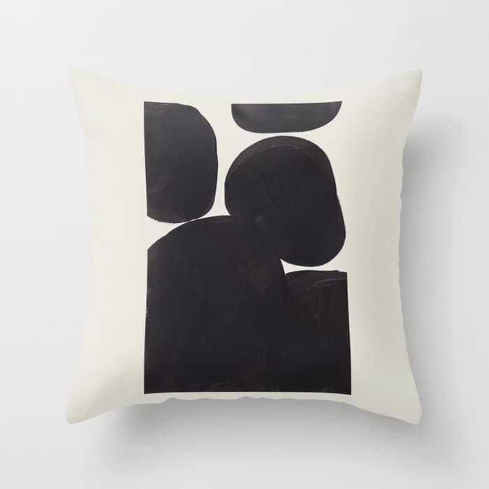 Black & White Minimalist Abstract Shapes Patterns Black Ink Painting Throw Pillow
