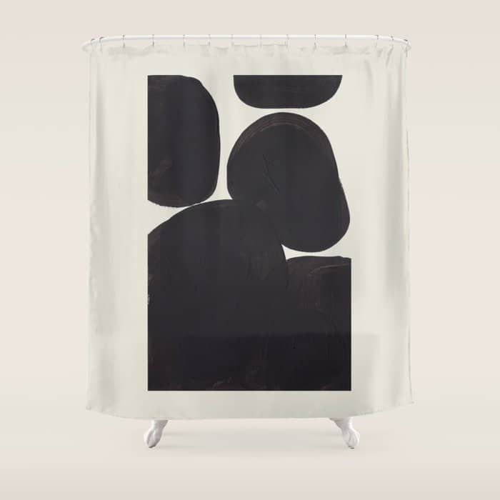 Black & White Minimalist Abstract Shapes Patterns Black Ink Painting Shower Curtain