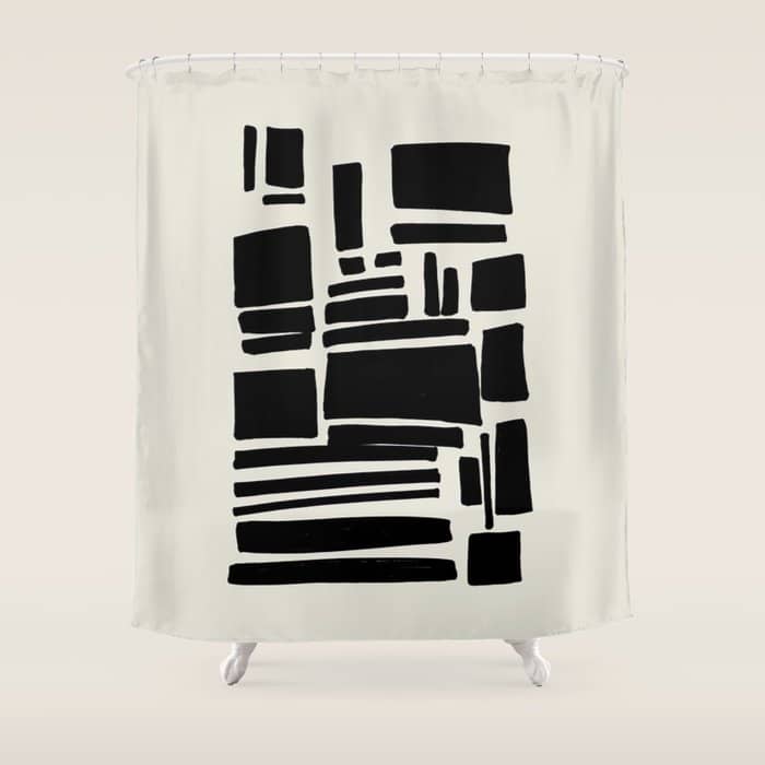Black & White Minimalist Abstract Shapes Patterns Black Ink Painting Shower Curtain