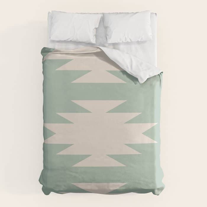 Geometric Southwestern Minimalism - Neutral Sage Green Duvet Cover