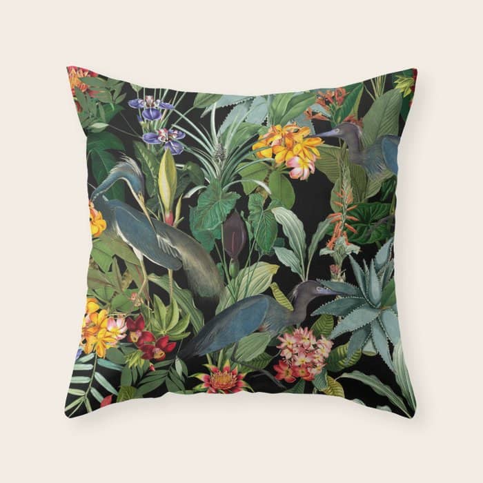 Vintage & Shabby Chic - Midnight Tropical Garden Blue Heron Throw Pillow