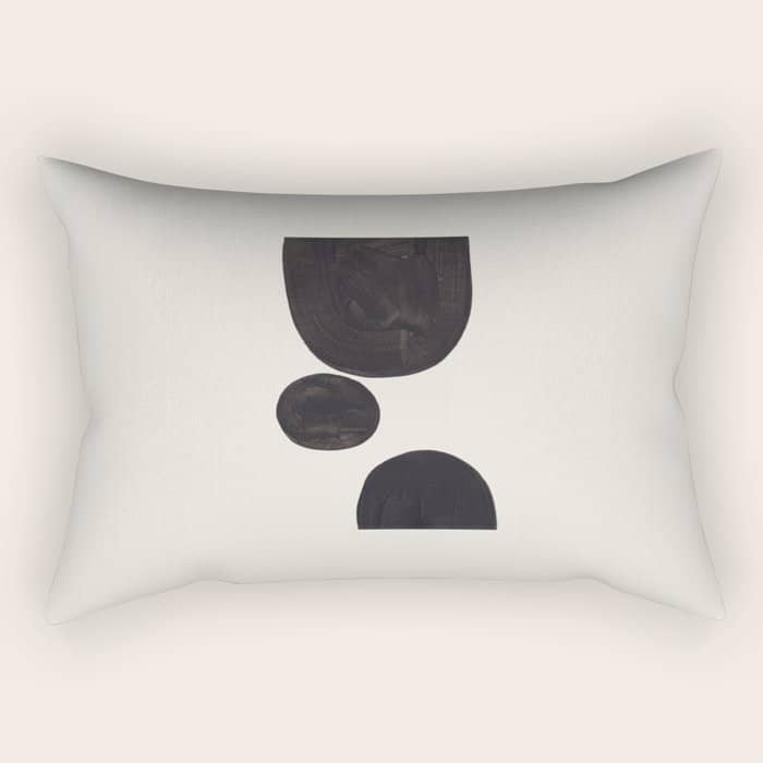 Black & White Minimalist Abstract Shapes Patterns Black Ink Painting Rectangular Pillow