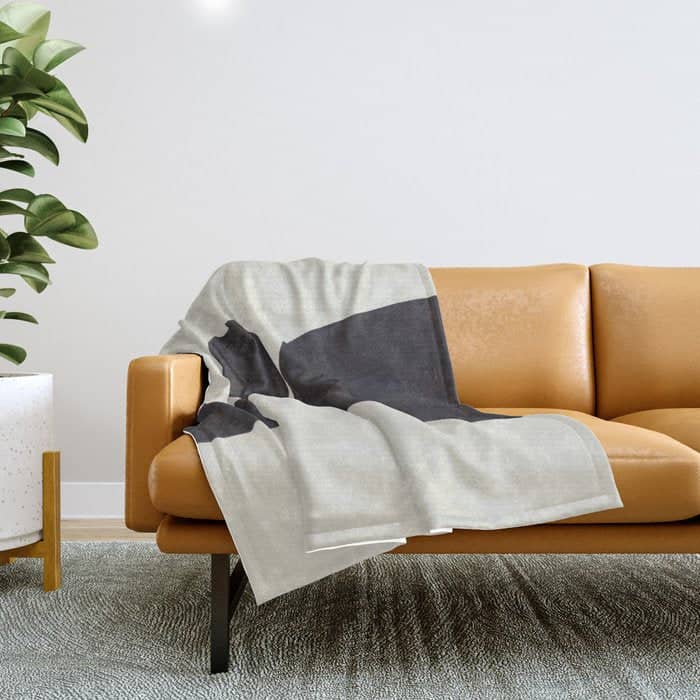 Black & White Minimalist Abstract Shapes Patterns Black Ink Painting Throw Blanket
