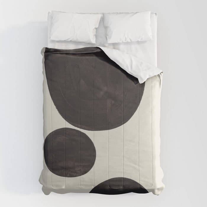 Black & White Minimalist Abstract Shapes Patterns Black Ink Painting Comforter