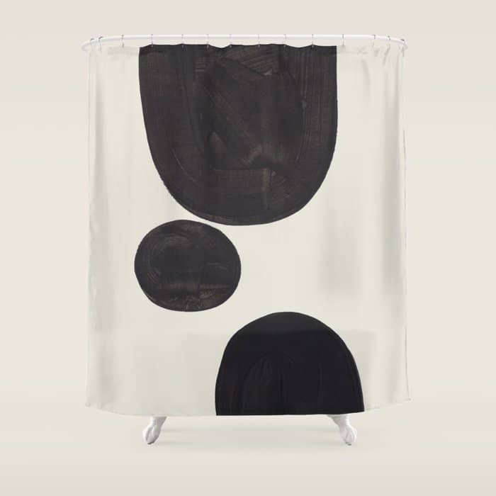 Black & White Minimalist Abstract Shapes Patterns Black Ink Painting Shower Curtain