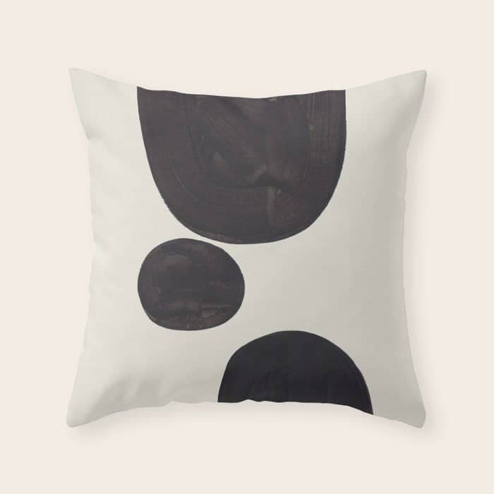 Black & White Minimalist Abstract Shapes Patterns Black Ink Painting Throw Pillow