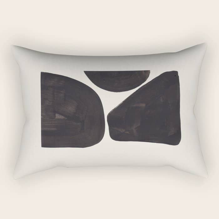 Black & White Minimalist Abstract Shapes Patterns Black Ink Painting Rectangular Pillow