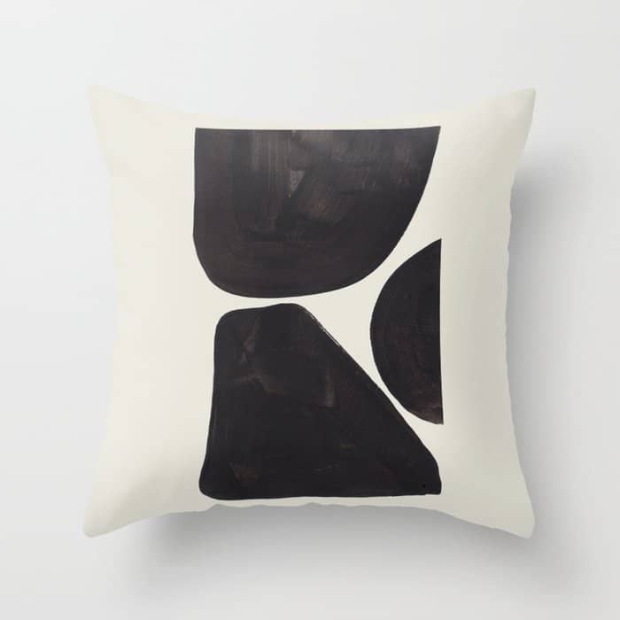 Black & White Minimalist Abstract Shapes Patterns Black Ink Painting Throw Pillow