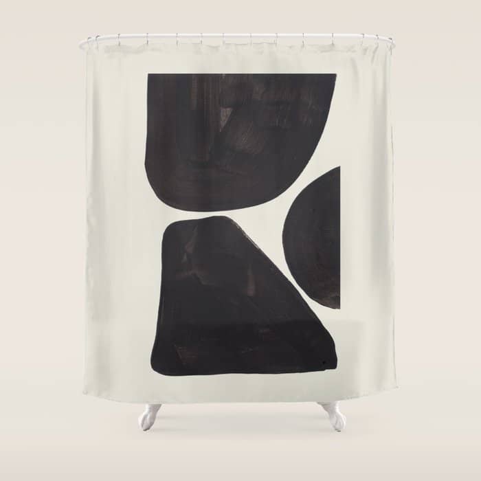 Black & White Minimalist Abstract Shapes Patterns Black Ink Painting Shower Curtain