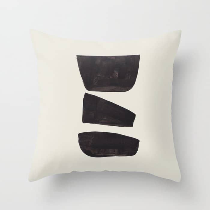 Black & White Minimalist Abstract Shapes Patterns Black Ink Painting Throw Pillow