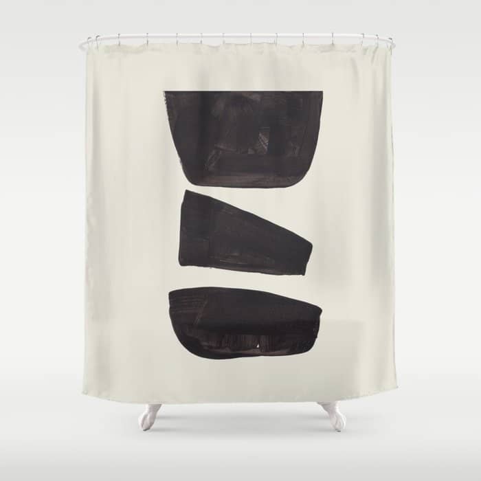 Black & White Minimalist Abstract Shapes Patterns Black Ink Painting Shower Curtain
