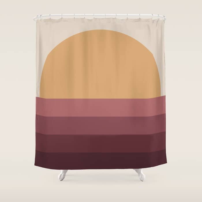 Minimal Retro Sunset Sunrise - Burgundy Ruby Red Shower Curtain