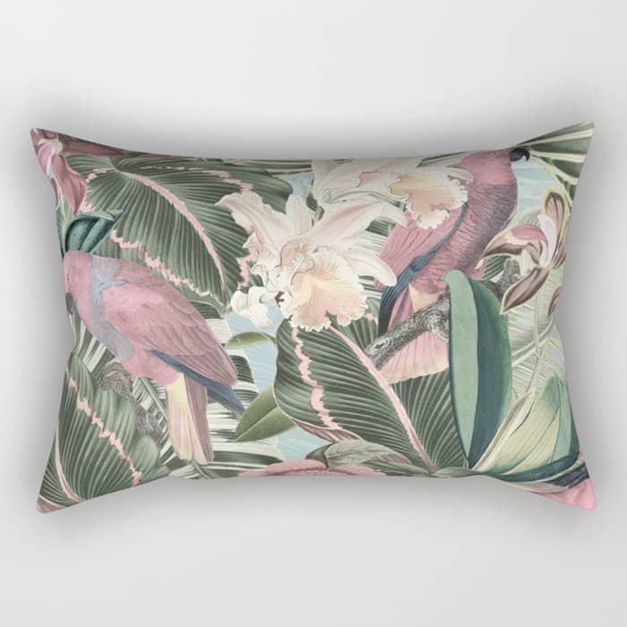 Vintage & Shabby Chic - Sepia Pink Tropical Bird Summer Garden Rectangular Pillow