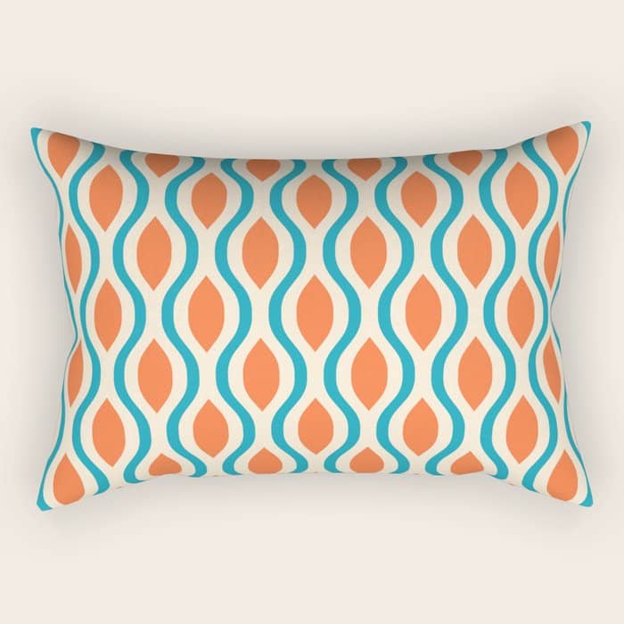 Mid Century Modern Decoration 442 Orange Beige And Turquoise Rectangular Pillow