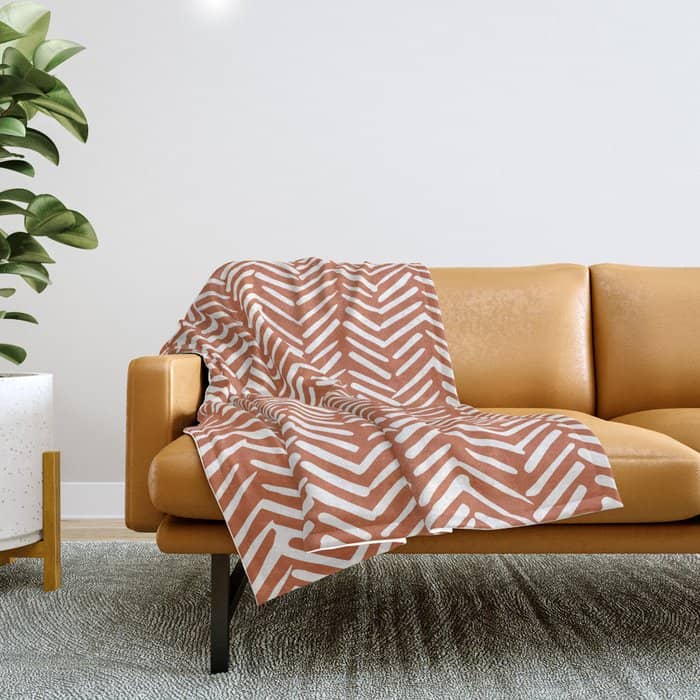 Boho, Abstract, Herringbone, Pattern, Terracotta Throw Blanket