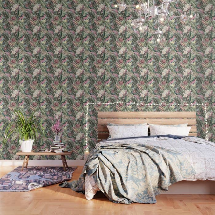 Vintage & Shabby Chic - Sepia Pink Tropical Bird Summer Garden Wallpaper