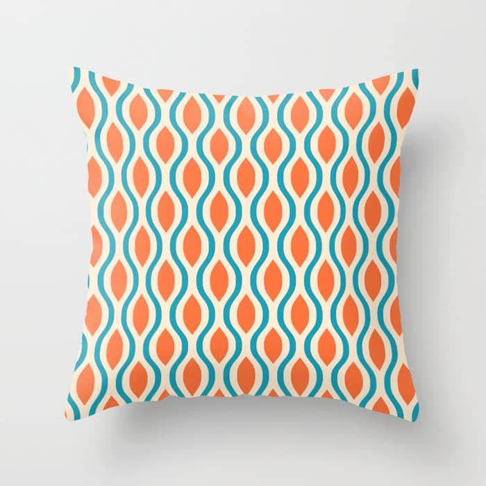 Mid Century Modern Decoration 442 Orange Beige And Turquoise Throw Pillow