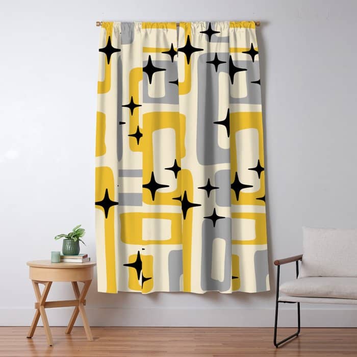 Retro Mid Century Modern Abstract Pattern 226 Yellow And Gray Window Curtain