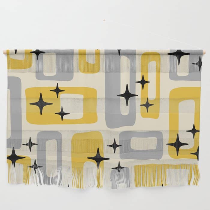 Retro Mid Century Modern Abstract Pattern 226 Yellow And Gray Wall Hanging