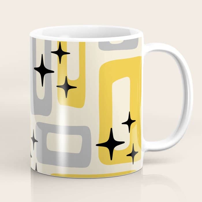 Retro Mid Century Modern Abstract Pattern 226 Yellow And Gray Coffee Mug