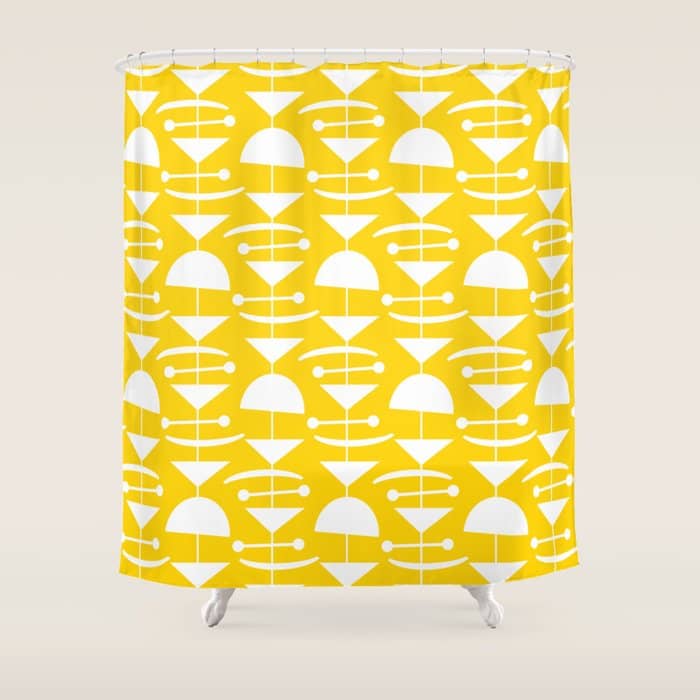 Retro Mid Century Modern Abstract Mobile 652 Yellow Shower Curtain