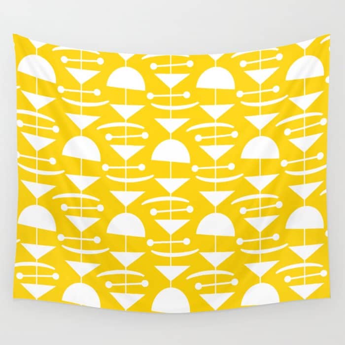 Retro Mid Century Modern Abstract Mobile 652 Yellow Wall Tapestry