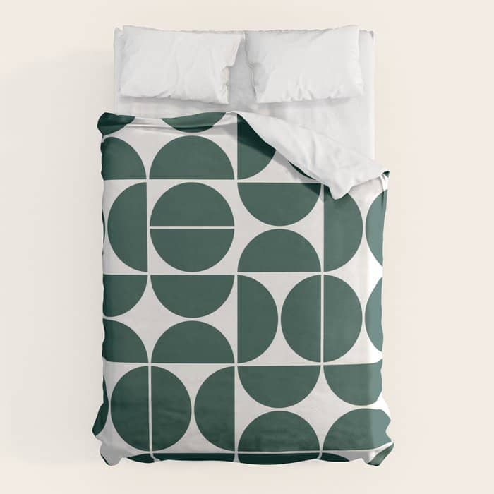 Mid Century Modern Geometric 04 Dark Green Duvet Cover