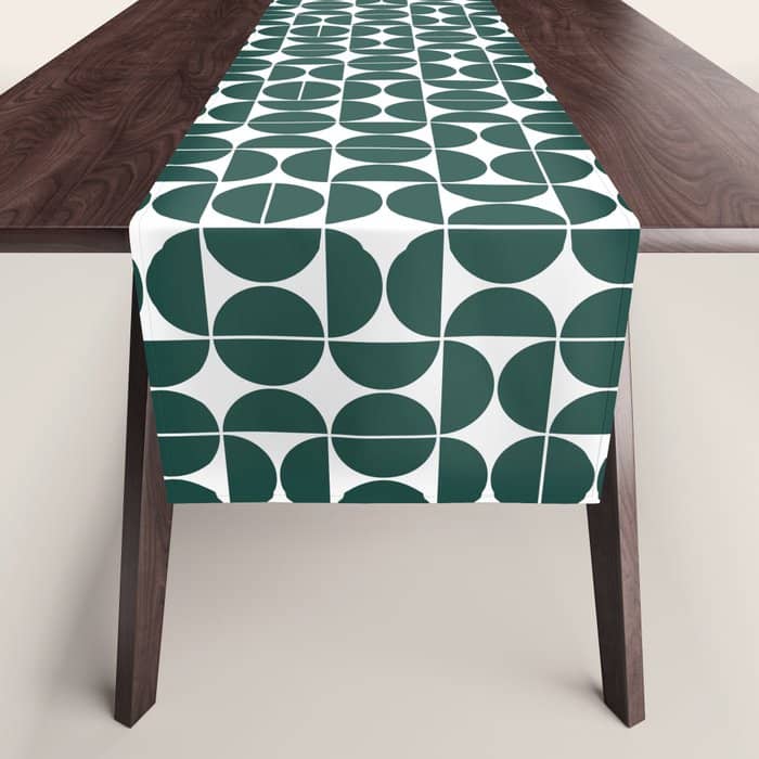 Mid Century Modern Geometric 04 Dark Green Table Runner