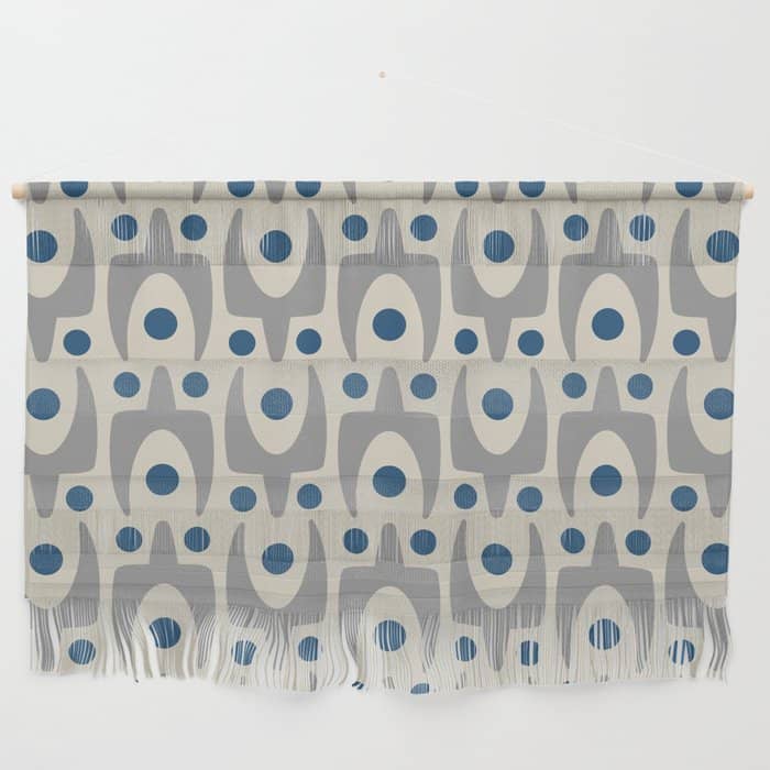 Mid Century Modern Abstract Pattern 149 Gray And Blue Wall Hanging