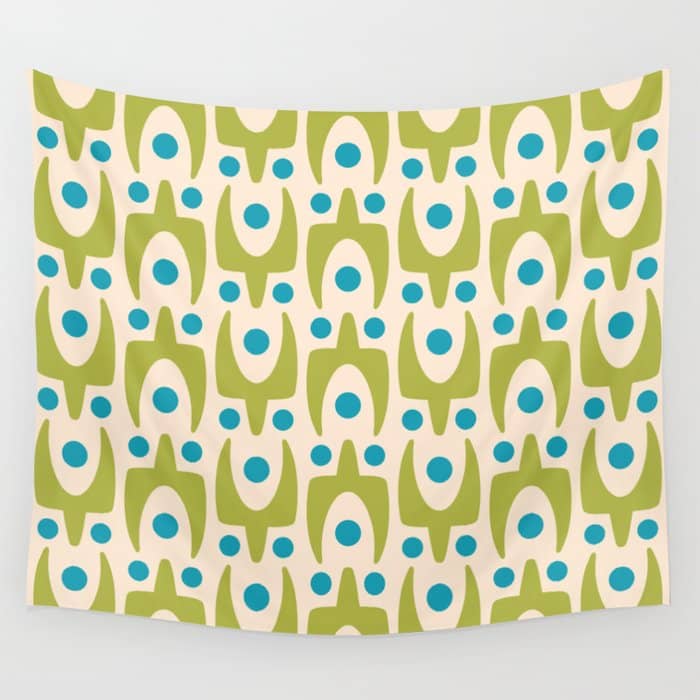 Mid Century Modern Scandinavian Abstract 152 Turquoise And Chartreuse Wall Tapestry
