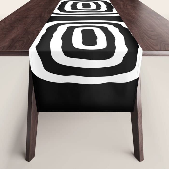 Mid Century Modern Atomic Rings Pattern 771 Black And White Table Runner