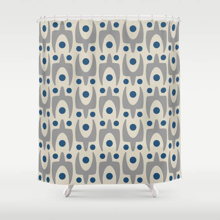Mid Century Modern Abstract Pattern 149 Gray And Blue Shower Curtain