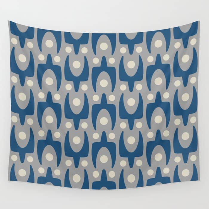 Mid Century Modern Abstract Pattern 147 Scandi Gray And Blue Wall Tapestry
