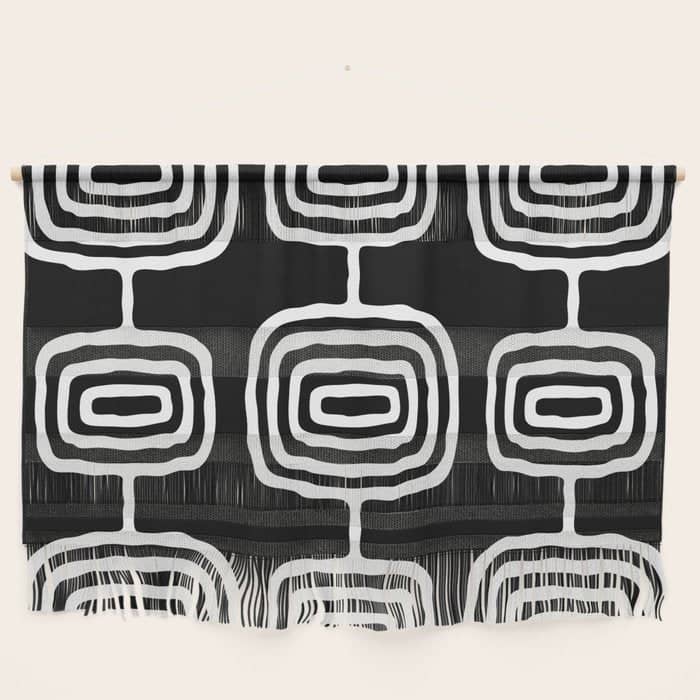 Mid Century Modern Atomic Rings Pattern 771 Black And White Wall Hanging