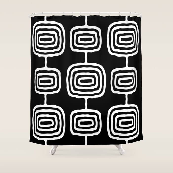 Mid Century Modern Atomic Rings Pattern 771 Black And White Shower Curtain