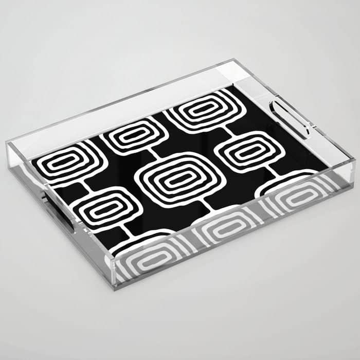 Mid Century Modern Atomic Rings Pattern 771 Black And White Acrylic Tray