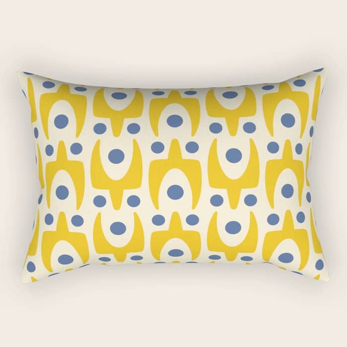 Mid Century Modern Abstract Pattern 641 Googie Yellow And Blue Rectangular Pillow