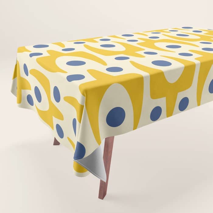 Mid Century Modern Abstract Pattern 641 Googie Yellow And Blue Tablecloth