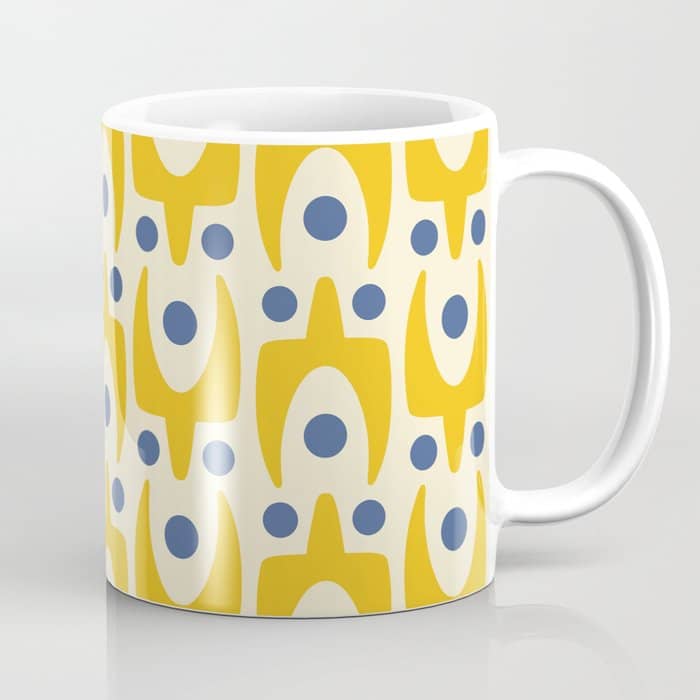 Mid Century Modern Abstract Pattern 641 Googie Yellow And Blue Coffee Mug