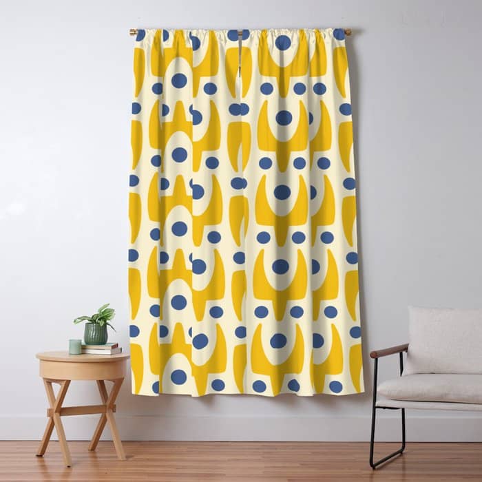 Mid Century Modern Abstract Pattern 641 Googie Yellow And Blue Window Curtain