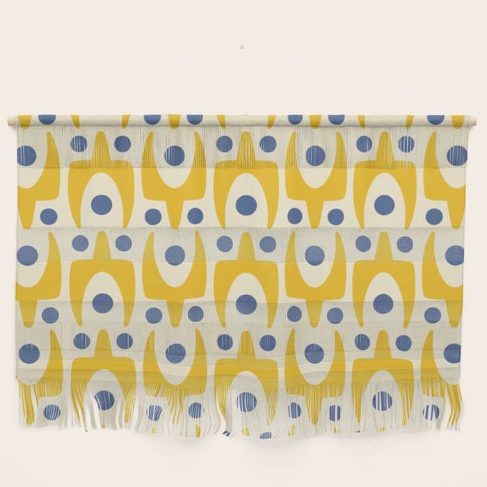 Mid Century Modern Abstract Pattern 641 Googie Yellow And Blue Wall Hanging