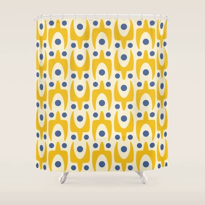 Mid Century Modern Abstract Pattern 641 Googie Yellow And Blue Shower Curtain