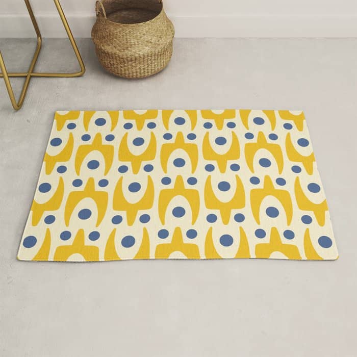 Mid Century Modern Abstract Pattern 641 Googie Yellow And Blue Rug
