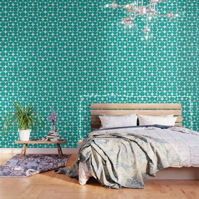 Mid Century Modern Geometric 04 Turquoise Wallpaper