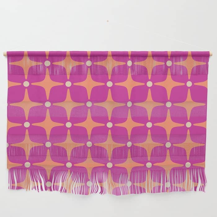 Mid Century Modern Star Pattern 143 Magenta And Orange Wall Hanging