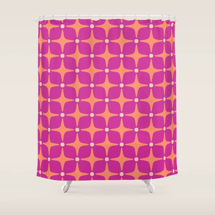Mid Century Modern Star Pattern 143 Magenta And Orange Shower Curtain